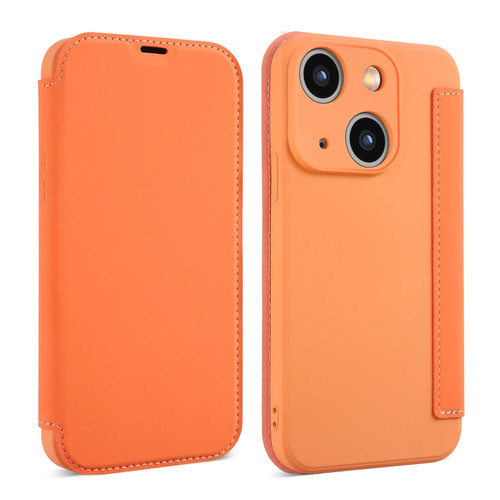 Imitate Liquid Skin Feel Leather Phone Case with Card Slots for iPhone 15 Plus - Orange