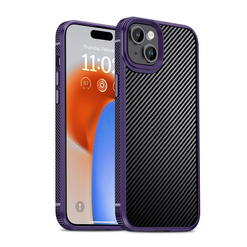 iPAKY MG Series Carbon Fiber PC + TPU Protective Phone Case for iPhone 15 Plus - Purple