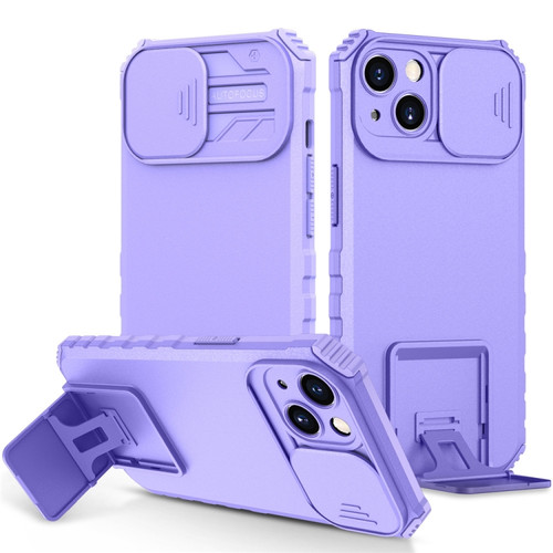 Stereoscopic Holder Sliding Camshield Phone Case for iPhone 15 Plus - Purple