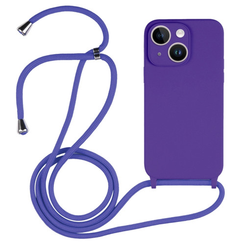 Crossbody Lanyard Liquid Silicone Case for iPhone 15 Plus - Purple