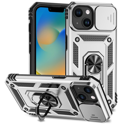 Sliding Camshield Holder Phone Case for iPhone 15 Plus - Silver