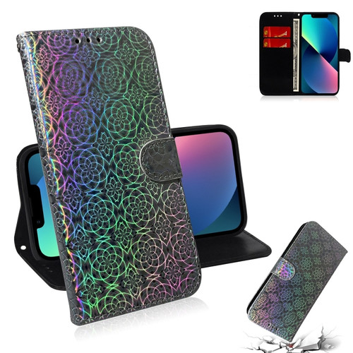 Colorful Magnetic Buckle Leather Phone Case for iPhone 15 Plus - Silver