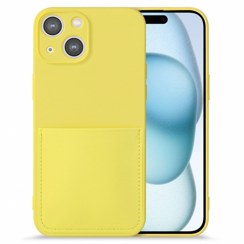 Imitate Liquid Silicone Skin Feel Phone Case with Card Slot for iPhone 15 Plus - Yellow