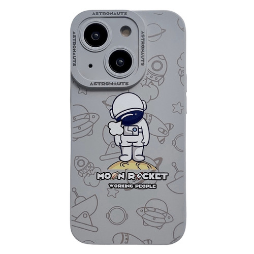 Liquid Silicone Astronaut Pattern Phone Case for iPhone 15 Plus - Grey