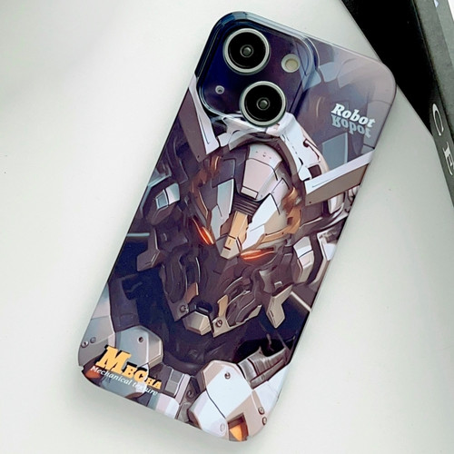Painted Pattern Precise Hole PC Phone Case for iPhone 15 Plus - Grey Robot