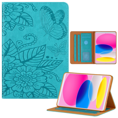 Butterfly Love Flower Embossed Leather Smart Tablet Case for iPad 10th Gen 10.9 2022 - Blue