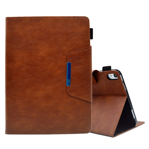 Suede Cross Texture Magnetic Clasp Leather Tablet Case for iPad 10th Gen 10.9 2022 - Brown