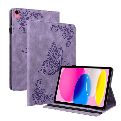 Butterfly Flower Embossed Leather Tablet Case for iPad 10th Gen 10.9 2022 - Purple