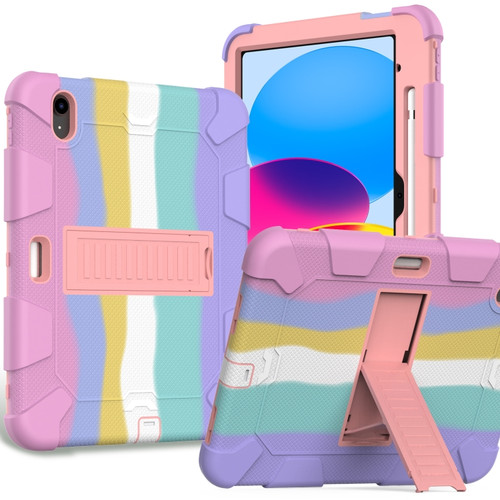 Two-Color Robot Shockproof Silicone + PC Protective Tablet Case for iPad 10th Gen 10.9 2022 - Colorful + Rose Gold