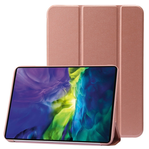 Three-folding Holder Honeycomb Silicone + PU Smart Leather Tablet Case for iPad 10th Gen 10.9 2022 - Rose Gold