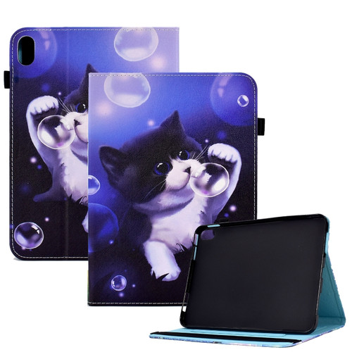 Colored Drawing Stitching Elastic Band Leather Smart Tablet Case for iPad 10th Gen 10.9 2022 - Bubble Cat
