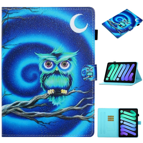 Coloured Drawing Stitching Smart Leather Tablet Case for iPad 10th Gen 10.9 2022 - Moon Owl