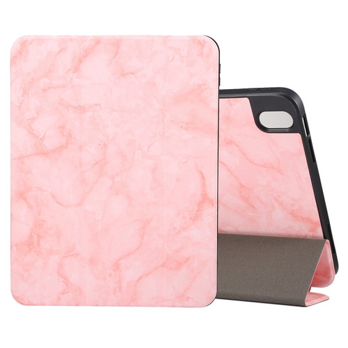 Three-fold Marble Texture Protective Tablet Case with Pen Slot for iPad 10th Gen 10.9 2022 - Pink