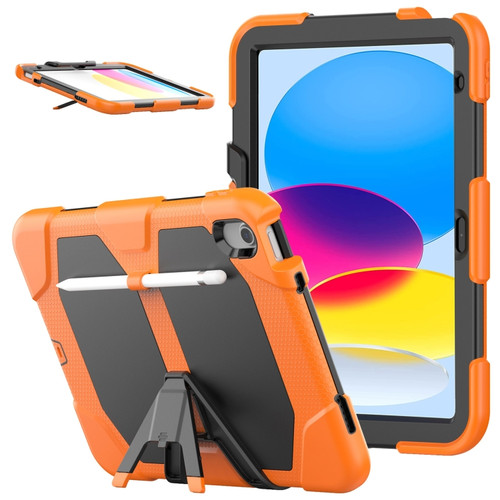 Rugged Silicone Hard PC Tablet Case with Holder for iPad 10th Gen 10.9 2022 - Orange