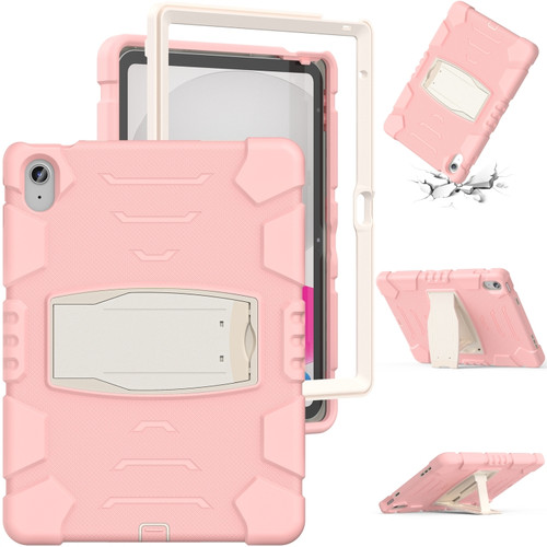 3-Layer Protection Screen Frame + PC + Silicone Tablet Case for iPad 10th Gen 10.9 2022 - Cherry Blossoms Pink