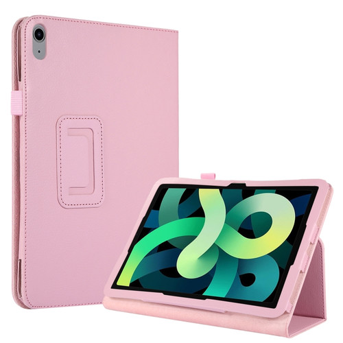 Litchi Texture Leather Smart Tablet Case with Holder for iPad 10th Gen 10.9 2022 - Pink