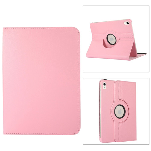 360 Degree Rotation Litchi Texture Flip Leather Tablet Case with Holder  for iPad 10th Gen 10.9 2022 - Pink