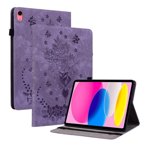 Butterfly Rose Embossed Leather Tablet Case for iPad 10th Gen 10.9 2022 - Purple