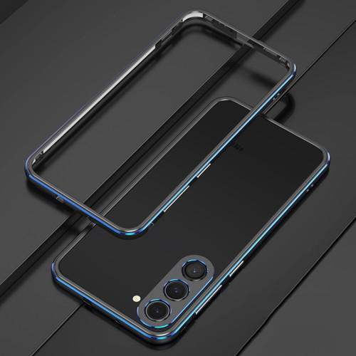 Aurora Series Lens Protector + Metal Frame Phone Case for Samsung Galaxy S23 5G - Black Blue