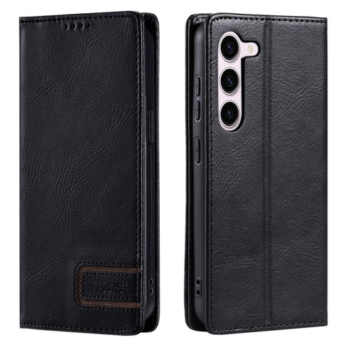 TTUDRCH RFID Retro Texture Magnetic Leather Phone Case for Samsung Galaxy S23 5G - Black