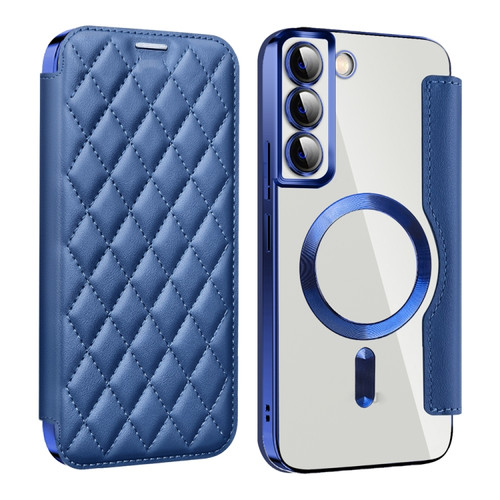 Shield Magsafe RFID Anti-theft Rhombus Leather Phone Case for Samsung Galaxy S23 5G - Dark Blue