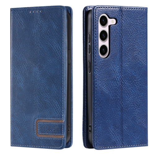 TTUDRCH RFID Retro Texture Magnetic Leather Phone Case for Samsung Galaxy S23 5G - Blue