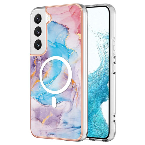 Marble Pattern Dual-side IMD Magsafe TPU Phone Case for Samsung Galaxy S23 5G - Blue Marble