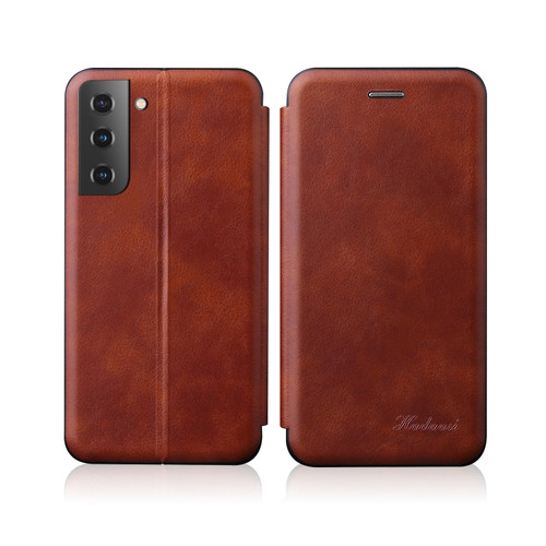 Retro Texture Magnetic Leather Case for Samsung Galaxy S23 5G - Brown