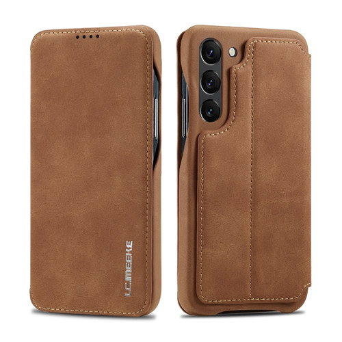 LC.IMEEKE Hon Ancient Series Flip Leather Phone Case for Samsung Galaxy S23 5G - Brown