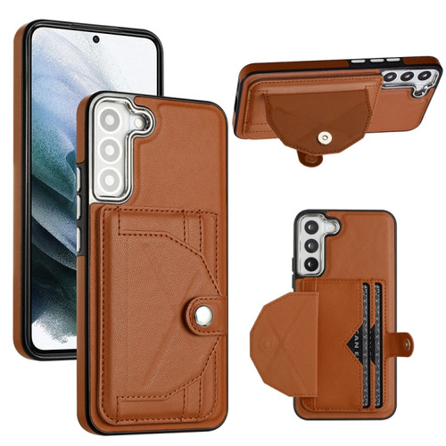 Samsung Galaxy S23 Shockproof Leather Phone Case with Card Holder for Samsung Galaxy S23 5G - Brown