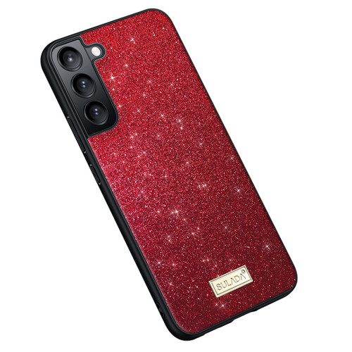 SULADA Glittery TPU + Handmade Leather Phone Case for Samsung Galaxy S23 5G - Red