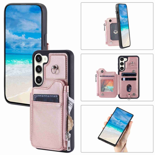 Zipper Card Slots RFID Phone Case for Samsung Galaxy S23 5G - Rose Gold