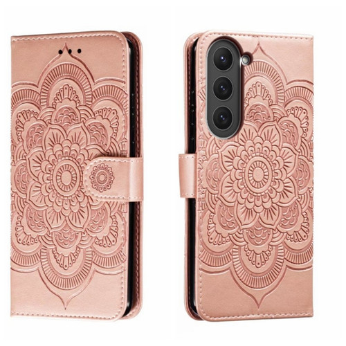 Sun Mandala Embossing Pattern Phone Leather Case for Samsung Galaxy S23 5G - Rose Gold