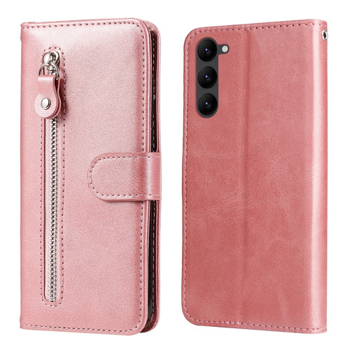 Calf Texture Zipper Leather Phone Case for Samsung Galaxy S23 5G - Rose Gold