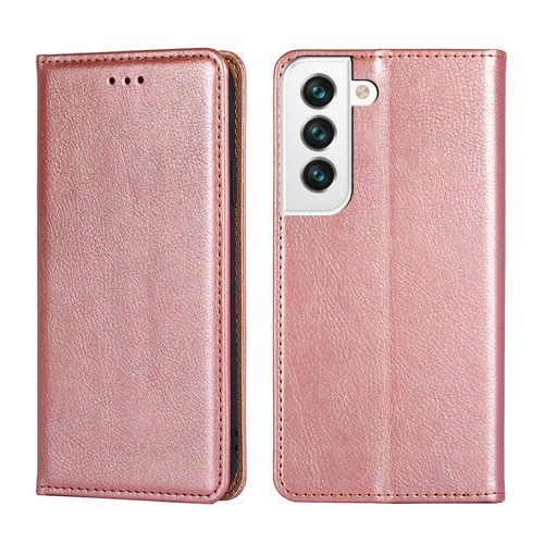 Gloss Oil Solid Color Magnetic Leather Phone Case for Samsung Galaxy S23 5G - Rose Gold