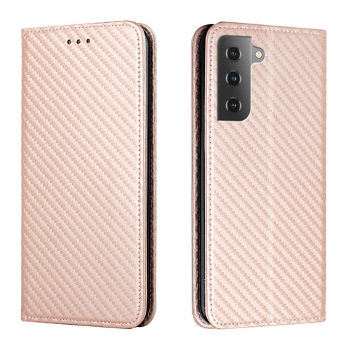 Samsung Galaxy S23+ 5G Carbon Fiber Texture Magnetic Flip Leather Phone Case for Samsung Galaxy S23 5G - Rose Gold