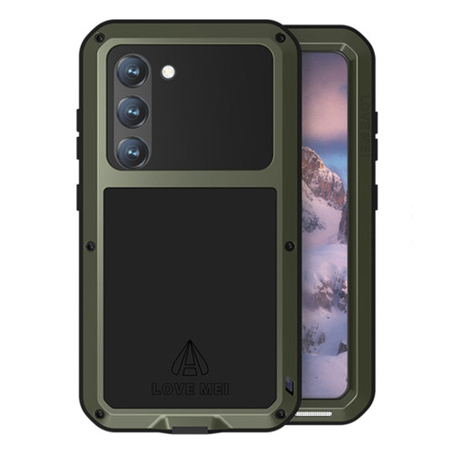 LOVE MEI Metal Shockproof Life Waterproof Dustproof Phone Case for Samsung Galaxy S23 5G - Army Green