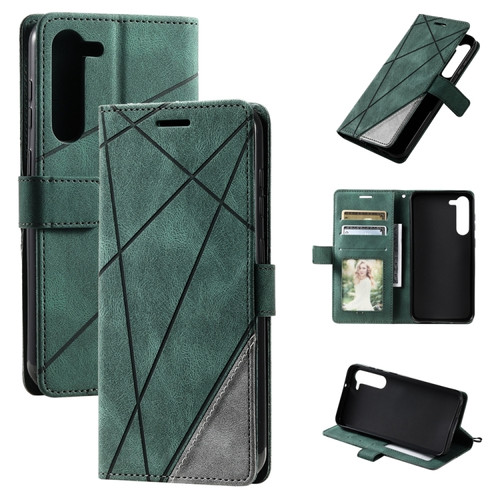 Skin Feel Splicing Leather Phone Case for Samsung Galaxy S23 5G - Green