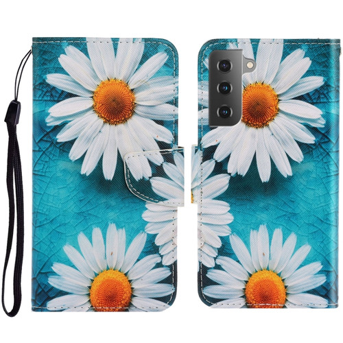 Colored Drawing Pattern Leather Phone Case for Samsung Galaxy S23 5G - Daisy