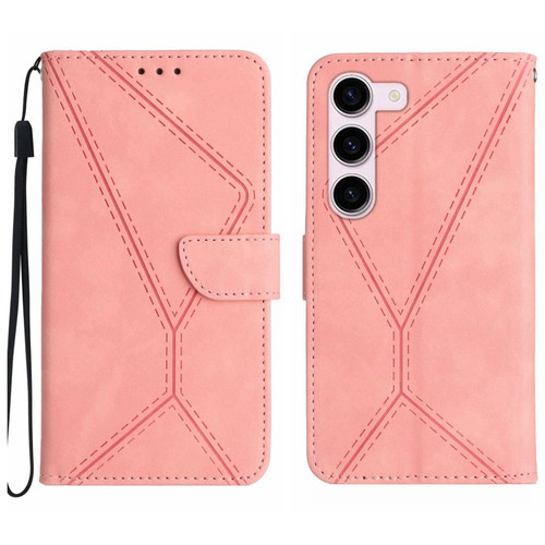 Stitching Embossed Leather Phone Case for Samsung Galaxy S23 5G - Pink