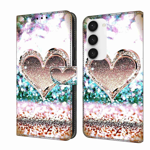 Samsung Galaxy S23 Crystal 3D Shockproof Protective Leather Phone Case for Samsung Galaxy S23 5G - Pink Diamond Heart