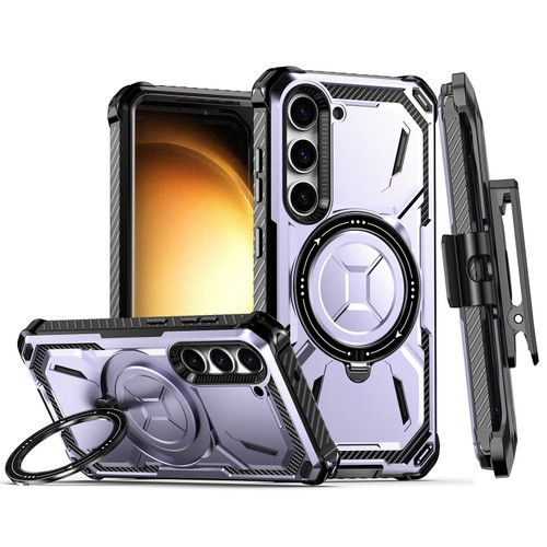 Armor Series MagSafe Magnetic Holder Phone Case with Back Clip for Samsung Galaxy S23 5G - Purple