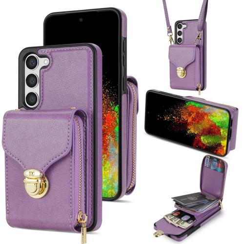 Zipper Hardware Card Wallet Phone Case for Samsung Galaxy S23 5G - Purple