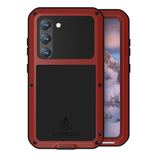 LOVE MEI Metal Shockproof Life Waterproof Dustproof Phone Case for Samsung Galaxy S23 5G - Red