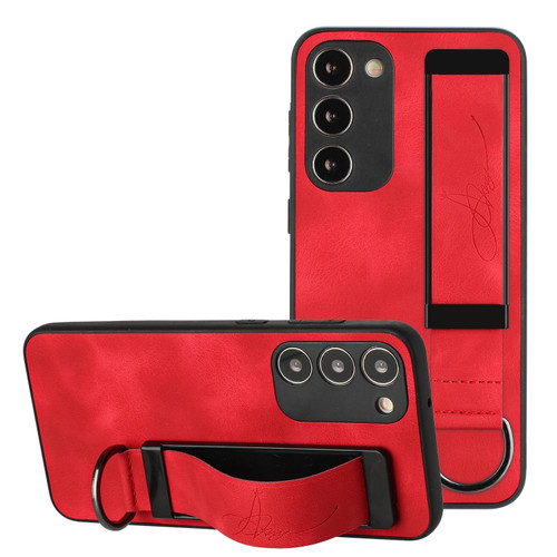 Wristband Holder Leather Back Phone Case for Samsung Galaxy S23 5G - Red