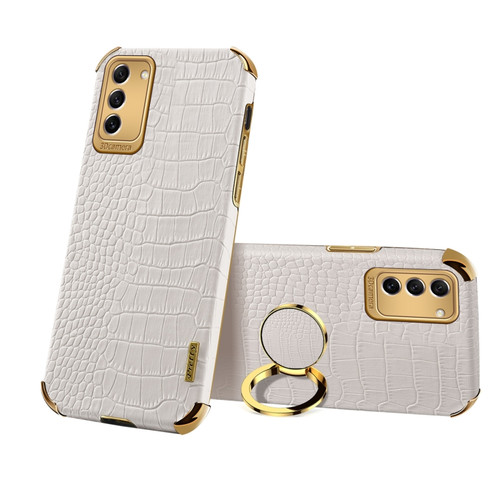 6D Electroplating Crocodile Texture Phone Case With Holder for Samsung Galaxy S23 5G - White