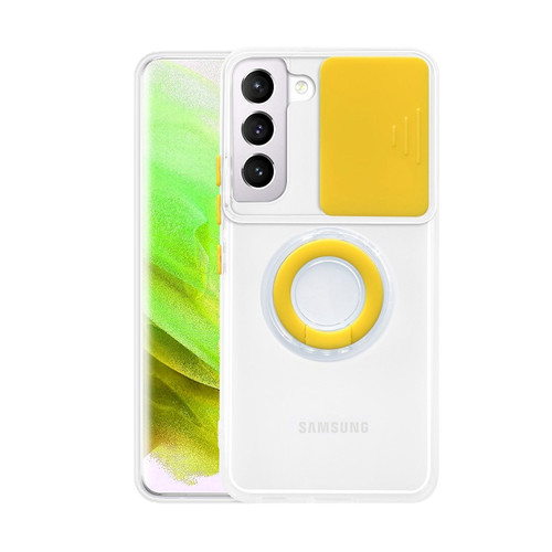 Sliding Camshield TPU Phone Case with Ring Holder for Samsung Galaxy S23 5G - Yellow