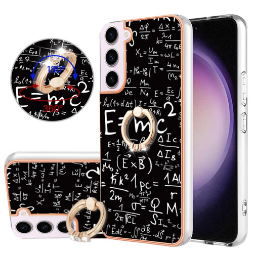 Electroplating Dual-side IMD Phone Case with Ring Holder for Samsung Galaxy S23 5G - Equation