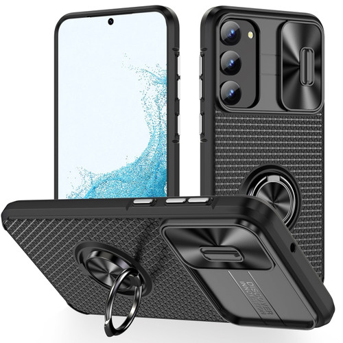 Sliding Camshield Armor Phone Case with Ring Holder for Samsung Galaxy S23+ 5G - Black