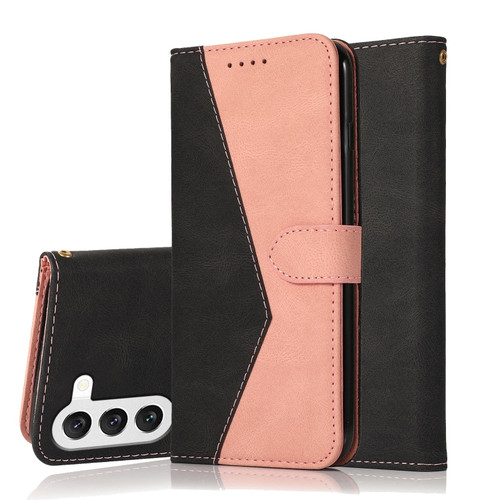 Dual-color Stitching Leather Phone Case for Samsung Galaxy S23+ 5G - Black Rose Gold